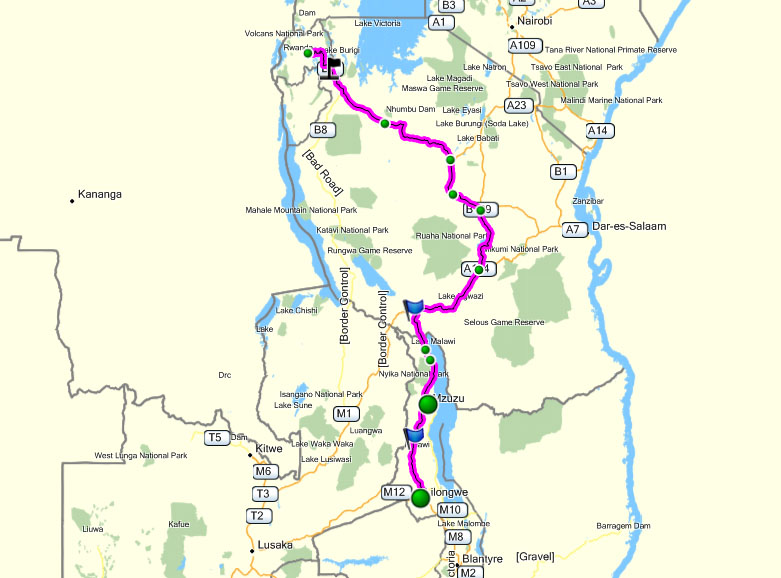 Lilongwe to Nairobi Route Map