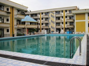 The inner courtyard of the Papyrus Hotel, Bahir Dar...