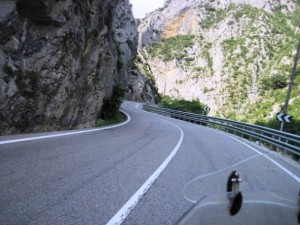 The road winds along the gorge cut by the Grand Vila River in Andorra...