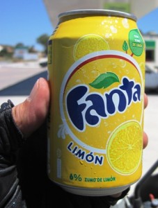 I try out yet another new Fanta flavour while waiting for John in La Linea...