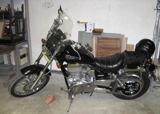 Tibor's low slung Suzuki Savage...