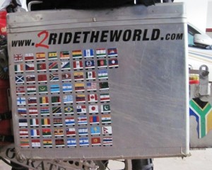 12. The 71 countries they had visisted in the last 8 years were listed on Simon's pannier...