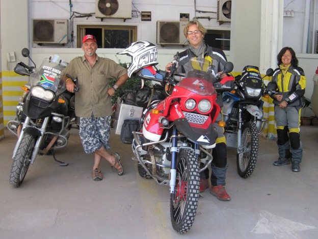 6. Three world travelers pose with their trusty BMW'S....
