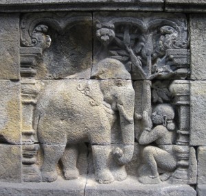 12. This relief depicts Buddhas mother and her dream about the holy white elephant...