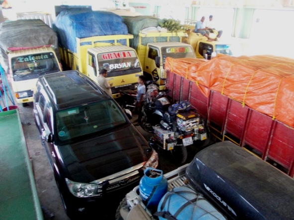 3. The Big Fella was jammed in between a fleet of trucks...