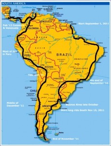 Michel's planned route through South America...
