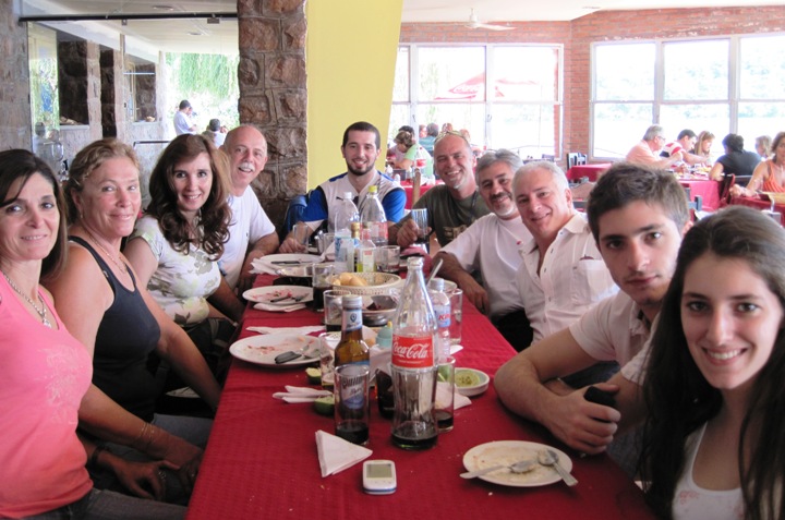 10. A happy group of bikers enjoying a lively lunch....