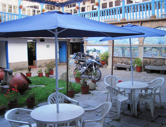 13. The central courtyard where bikers park their machines...