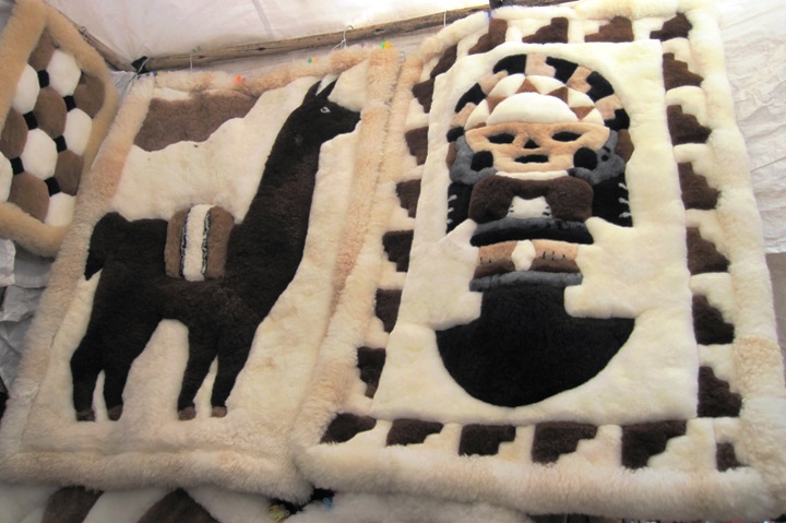 Tapestries and wall hangings woven from Alpaca wool... It is much finer and softer than sheep wool, and also a lot more expensive...!! I saw a bike in Cuzco that was using one as a seat cover...!!