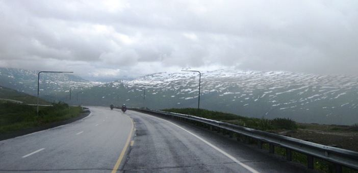 Rain, and wind that whipped across the snow covered mountains east of Valdez, made for a chilly ride...!!