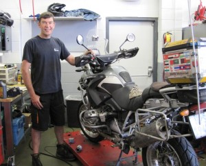 Charlie Boorman's technician, Bernie, prepares to give me the lowdown on the Big Fella....