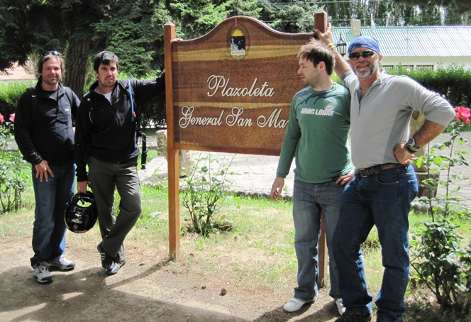 El Machos pose in the towns memorial garden...