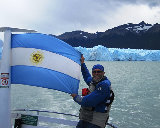 "Flying the colours at Puerto Moreno Glacier...